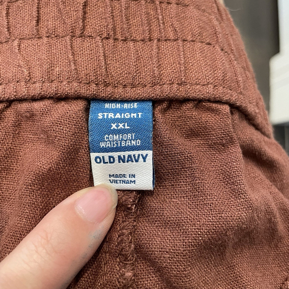 New Old Navy Brown Linen Blend High Rise Straight Comfort Waist Band Pants XXL - Picture 3 of 5